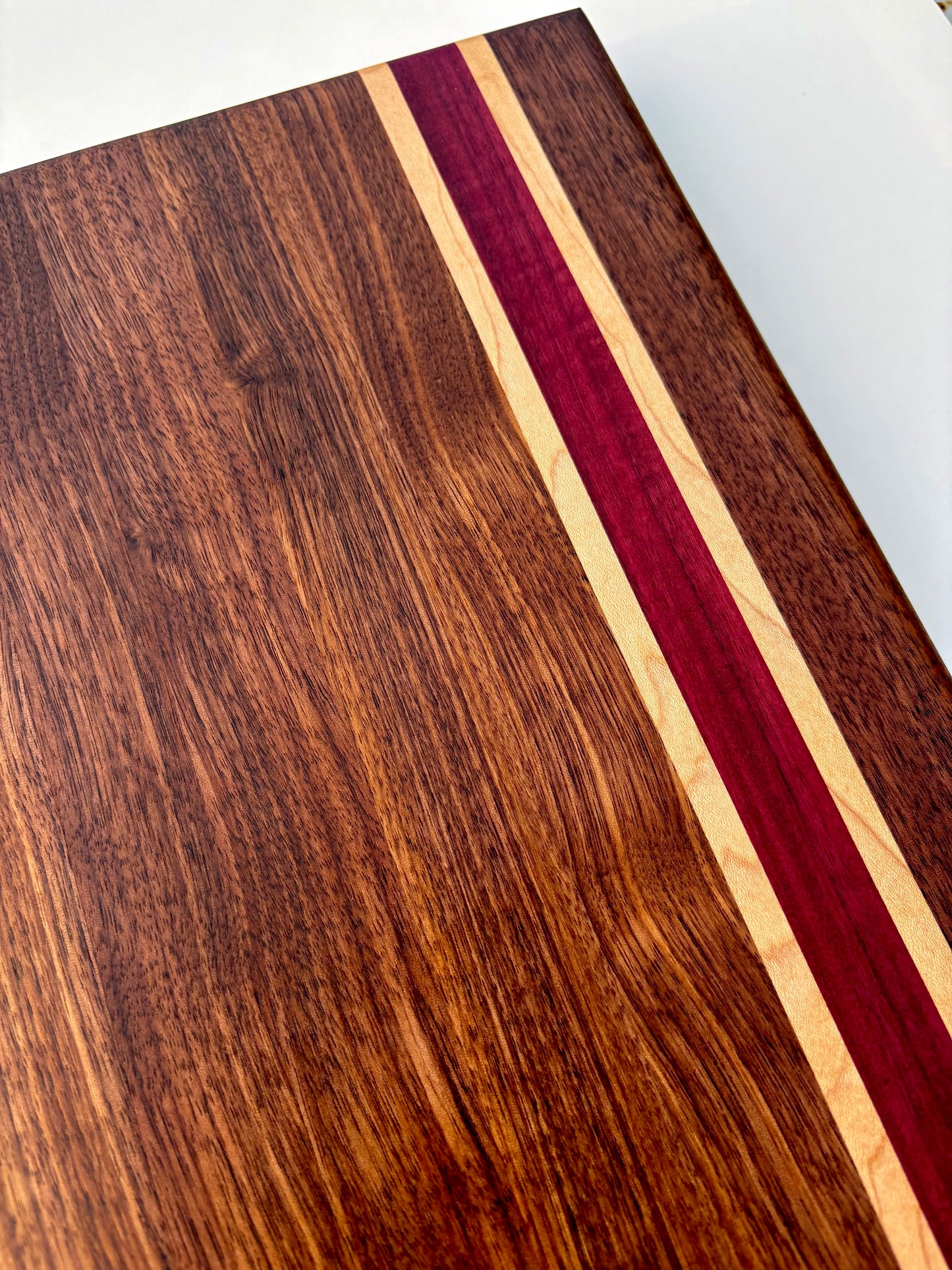 Ready to ship - Walnut, maple and purple heart cutting board