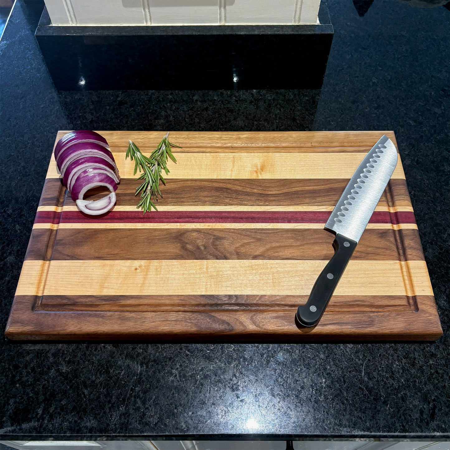 Walnut, Maple and Purpleheart Edge-Grain Cutting Board