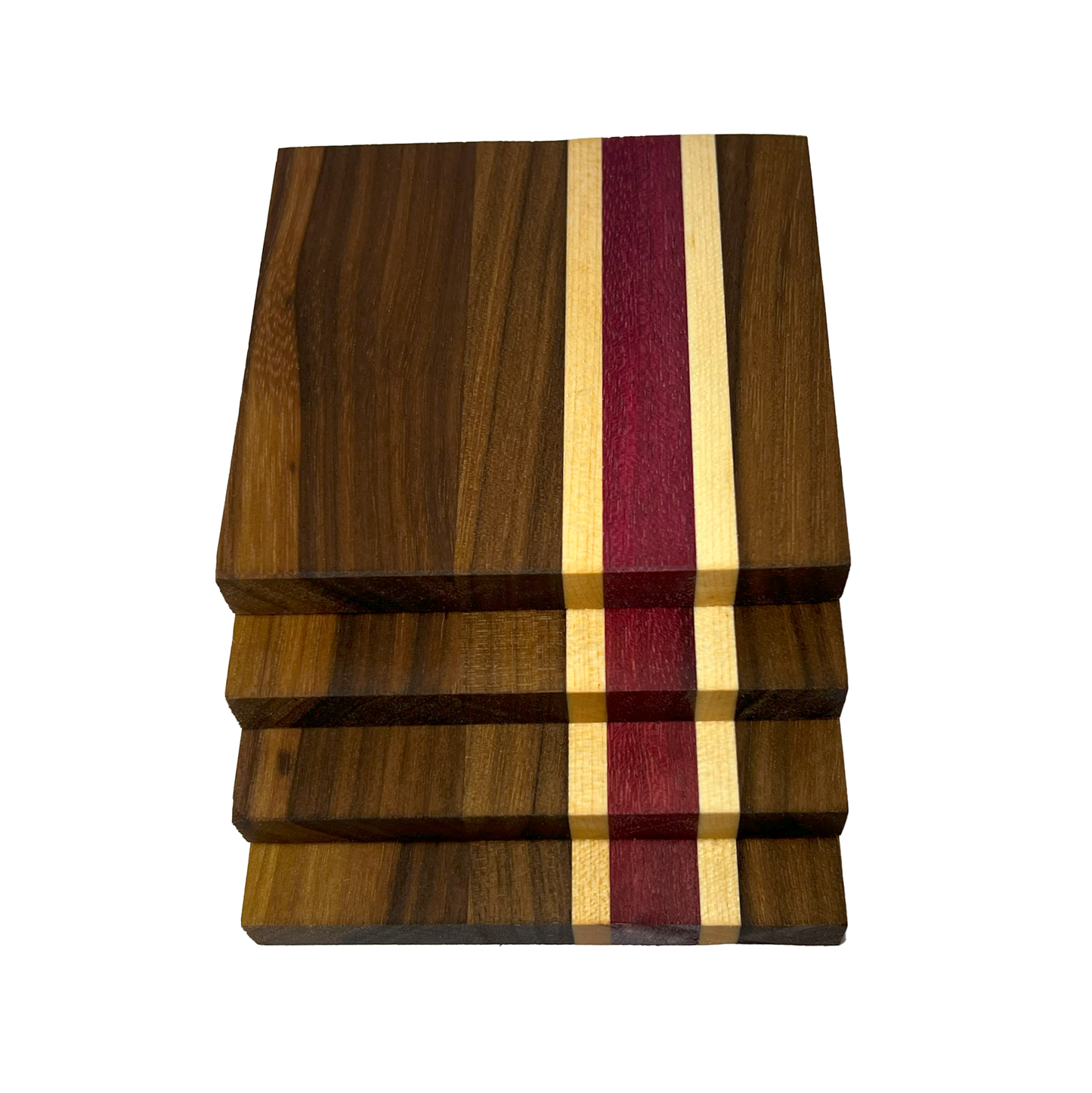 Hardwood Purple heart, Walnut and Maple Coaster set