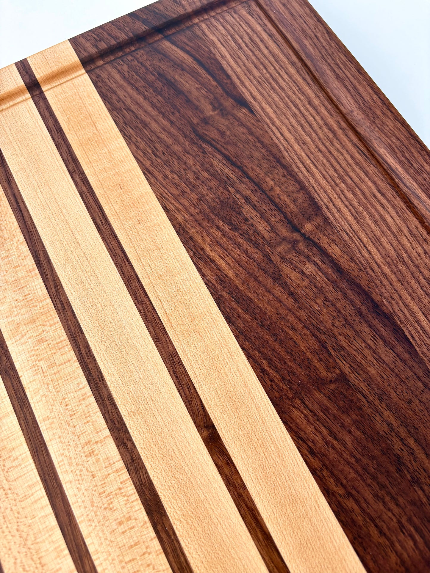 Ready to ship - Walnut and maple stripped cutting board