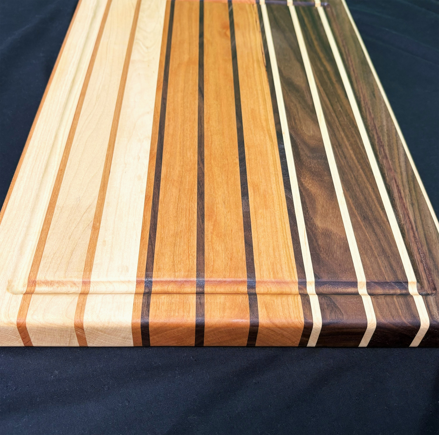 Walnut, Cherry and Maple Stripped Edge Grain Cutting Board – Handmade Hardwood