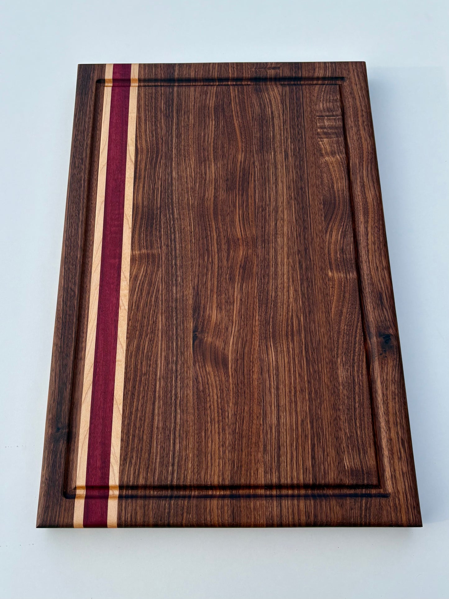 Ready to ship - Walnut, maple and purple heart cutting board