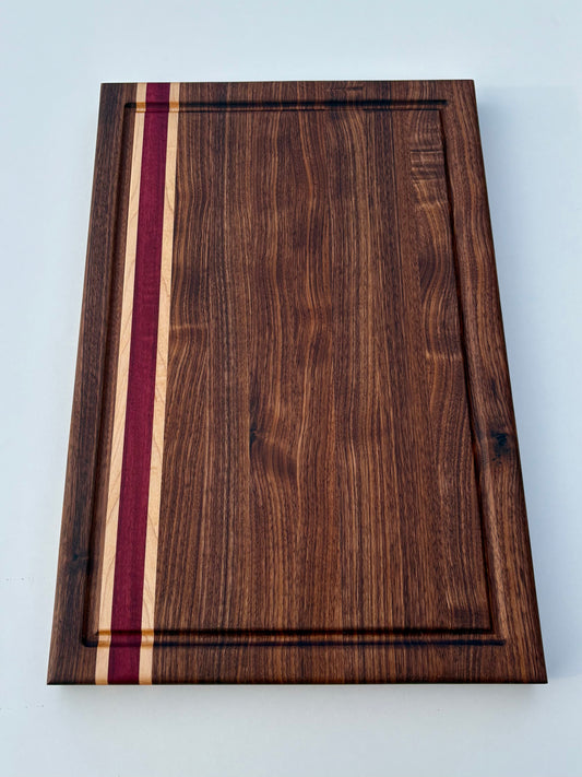 Ready to ship - Walnut, maple and purple heart cutting board