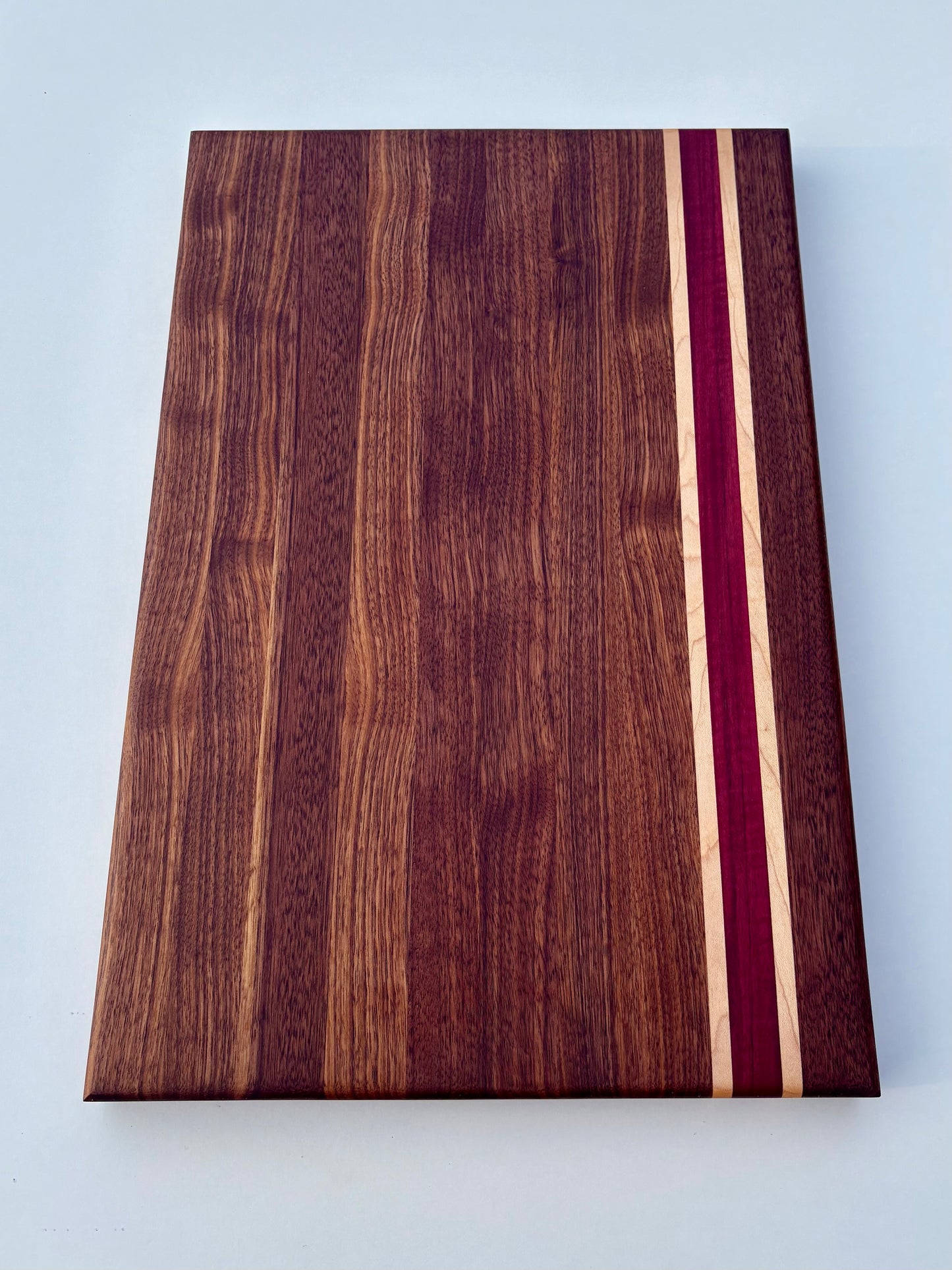 Ready to ship - Walnut, maple and purple heart cutting board