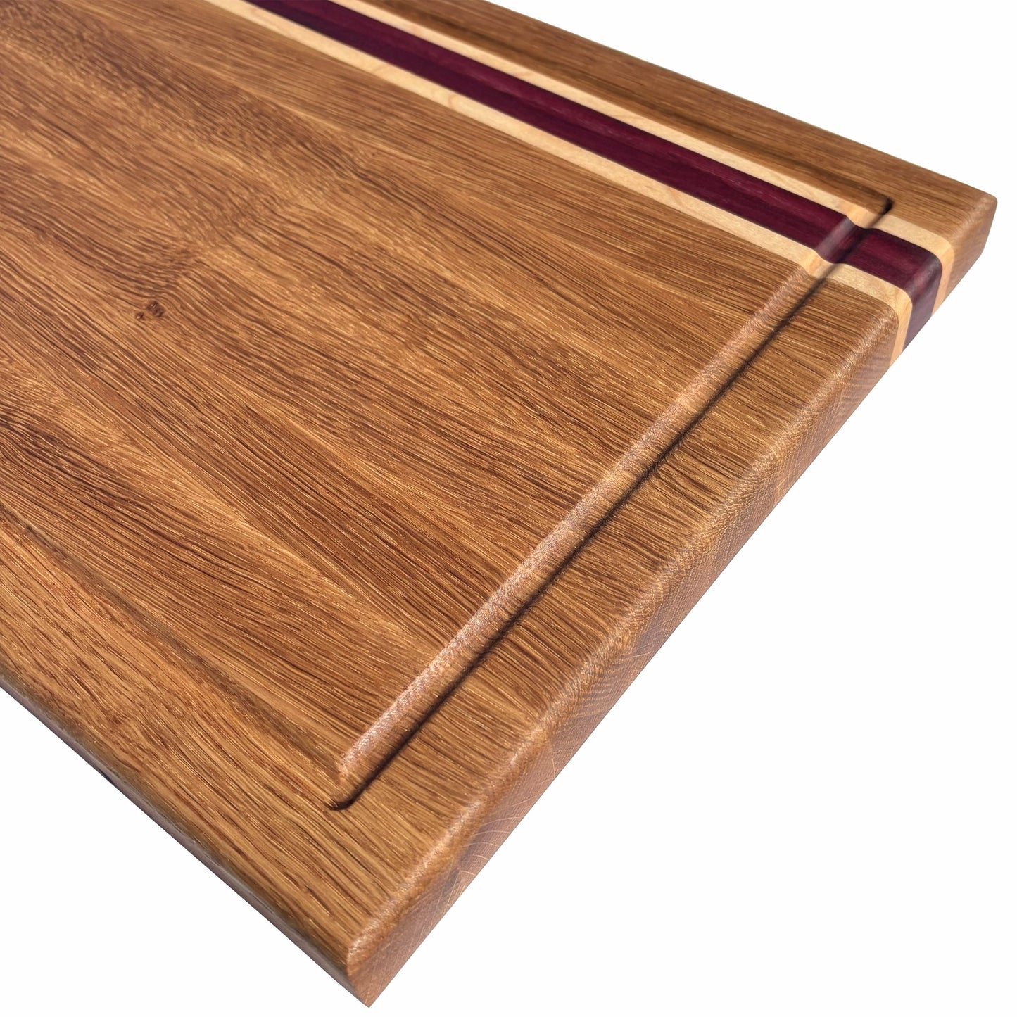 White oak, Maple and Purple Heart Edge Grain  Cutting Board