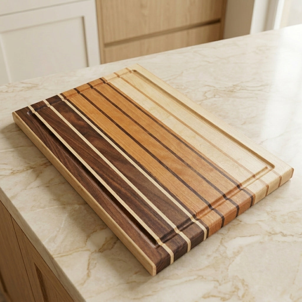 Walnut, Cherry and Maple Stripped Edge Grain Cutting Board – Handmade Hardwood