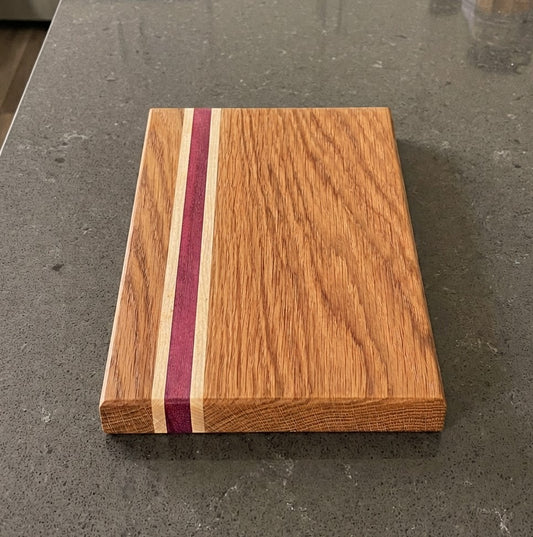 White oak, maple and purple heart edge grain board