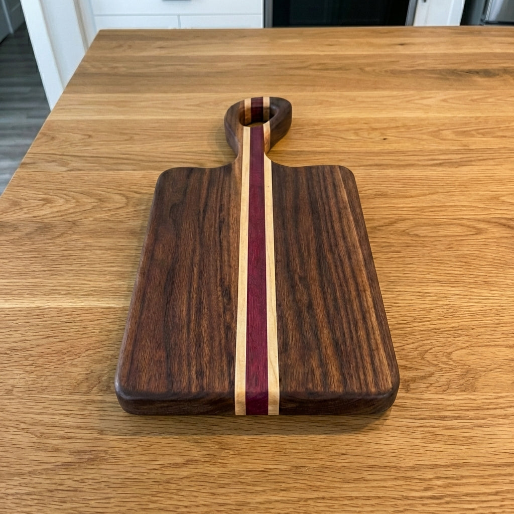 Handmade Walnut, Maple, Purpleheart Charcuterie Board