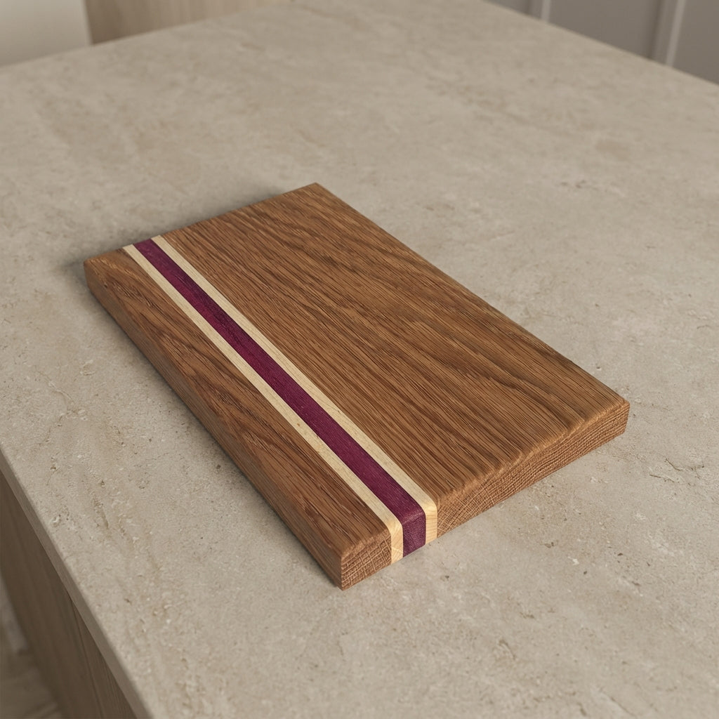 White oak, maple and purple heart edge grain board