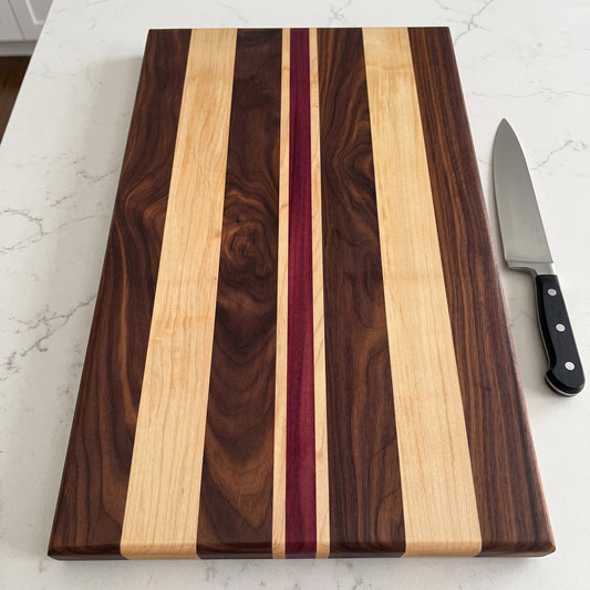 Walnut, Maple and Purpleheart Cutting Board – Handmade Hardwood Chopping Board