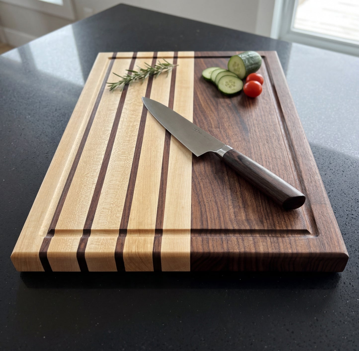 Walnut Maple Stripped Edge Grain Cutting Board - Handmade Hardwood