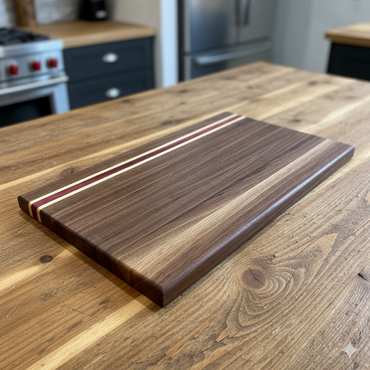Walnut, Maple & Purpleheart Edge Grain Cutting Board – Handmade Wooden Chopping Board