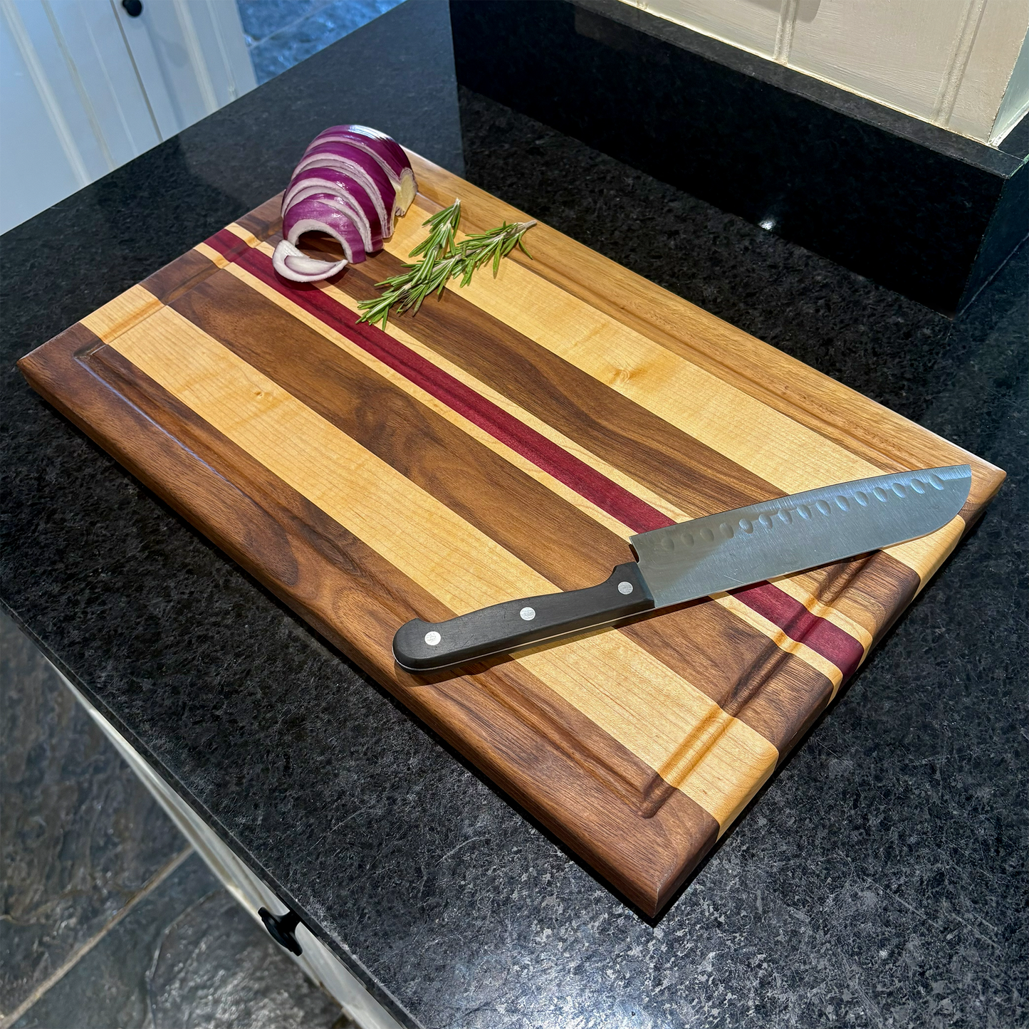 Walnut, Maple and Purpleheart Edge-Grain Cutting Board