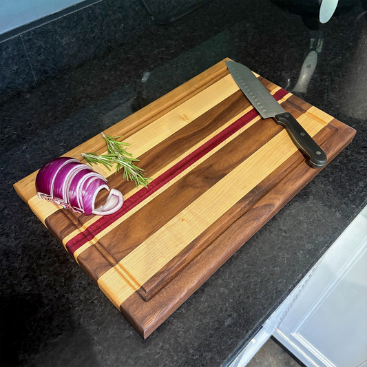 Walnut, Maple and Purpleheart Edge-Grain Cutting Board