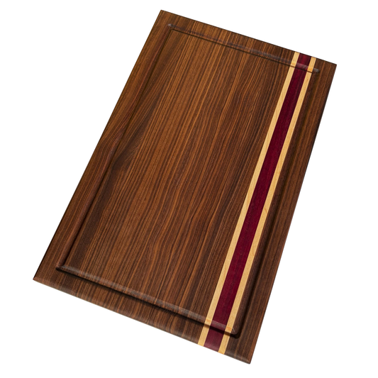 Walnut, Maple and Purpleheart Edge Grain Cutting Board – Handmade Hardwood Chopping Board