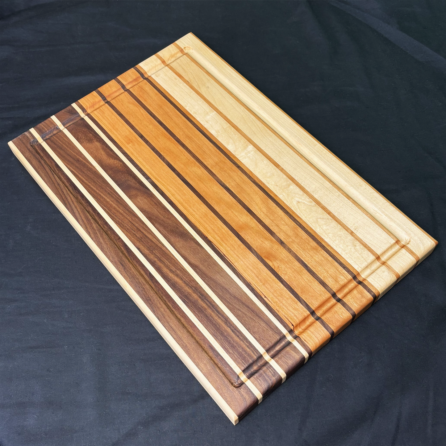 Walnut, Cherry and Maple Stripped Edge Grain Cutting Board – Handmade Hardwood