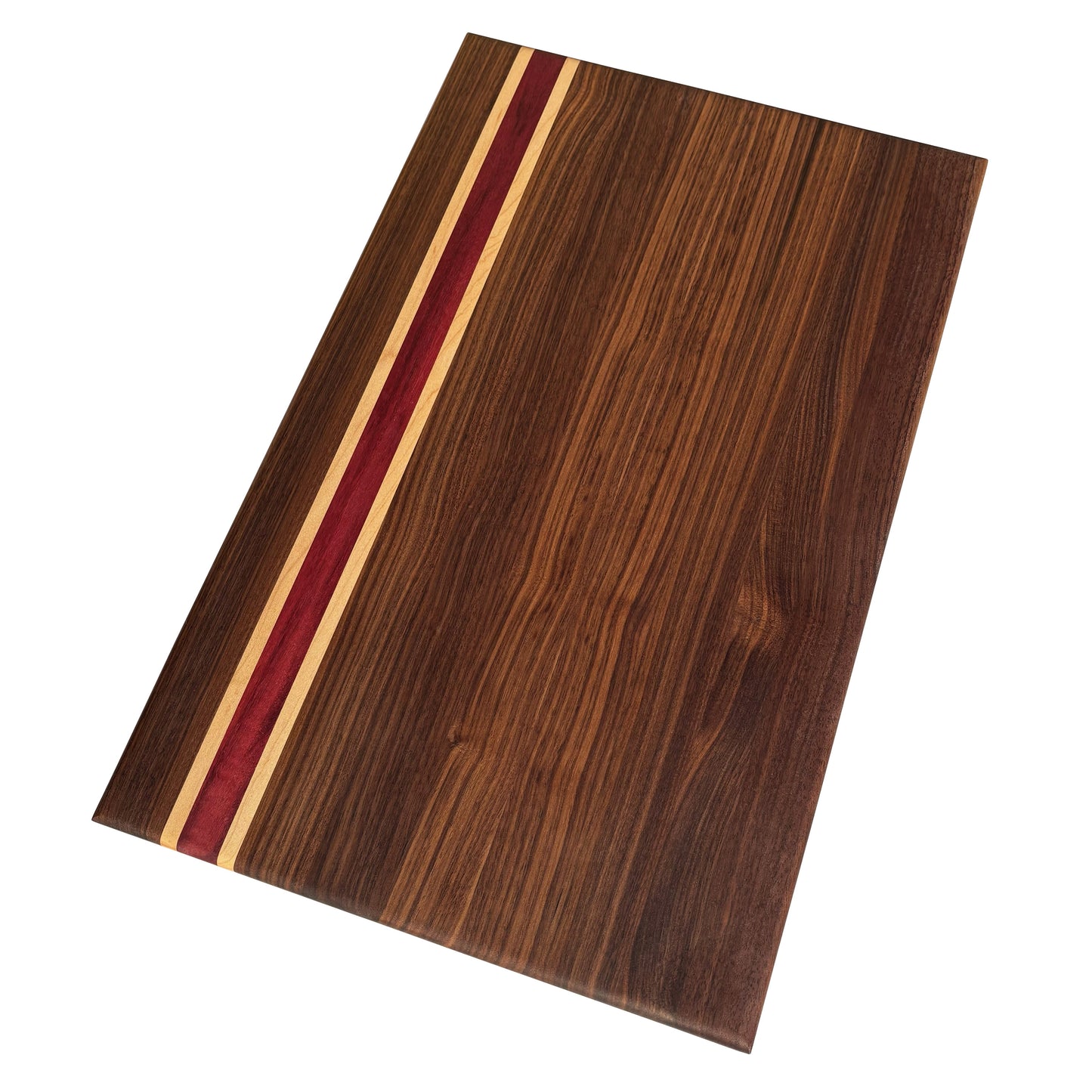 Walnut, Maple and Purpleheart Edge Grain Cutting Board – Handmade Hardwood Chopping Board