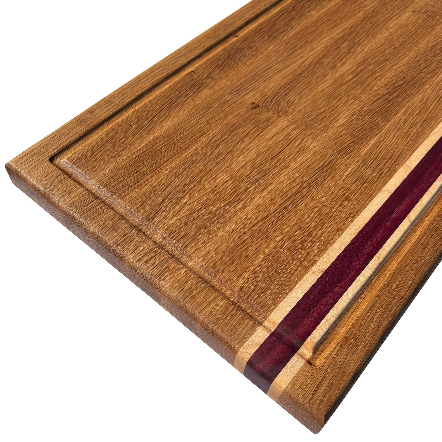 White oak, Maple and Purple Heart Edge Grain  Cutting Board