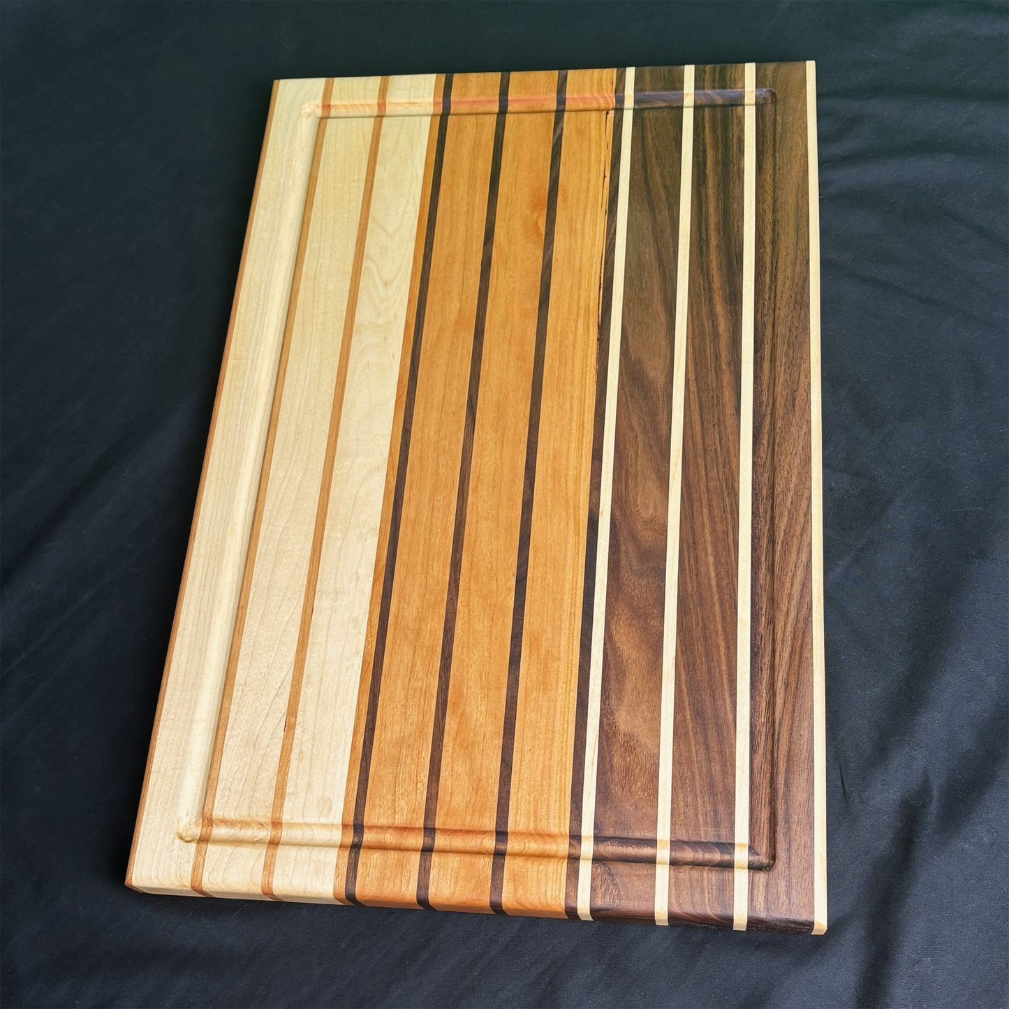 Walnut, Cherry and Maple Stripped Edge Grain Cutting Board – Handmade Hardwood