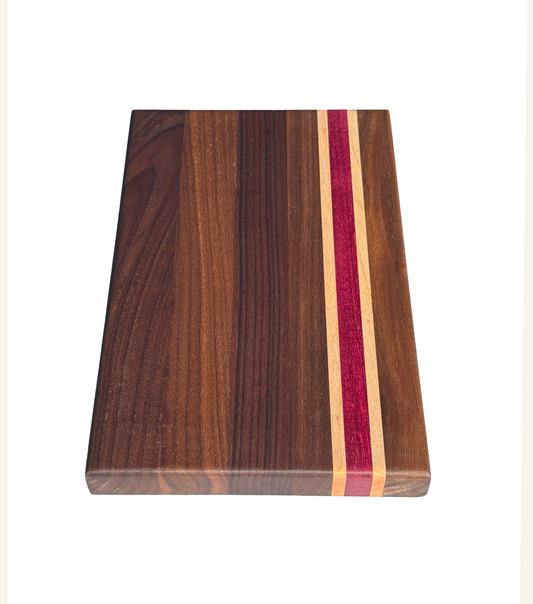 Walnut, Maple & Purpleheart Edge Grain Cutting Board – Handmade Wooden Chopping Board