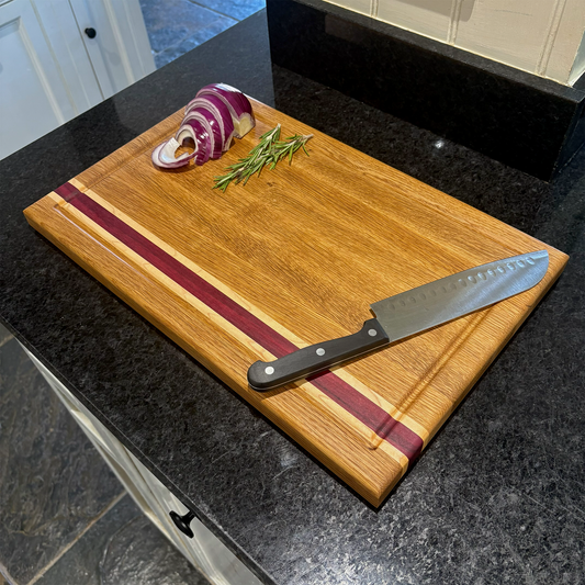 White Oak, Maple and Purpleheart Edge-Grain Cutting Board
