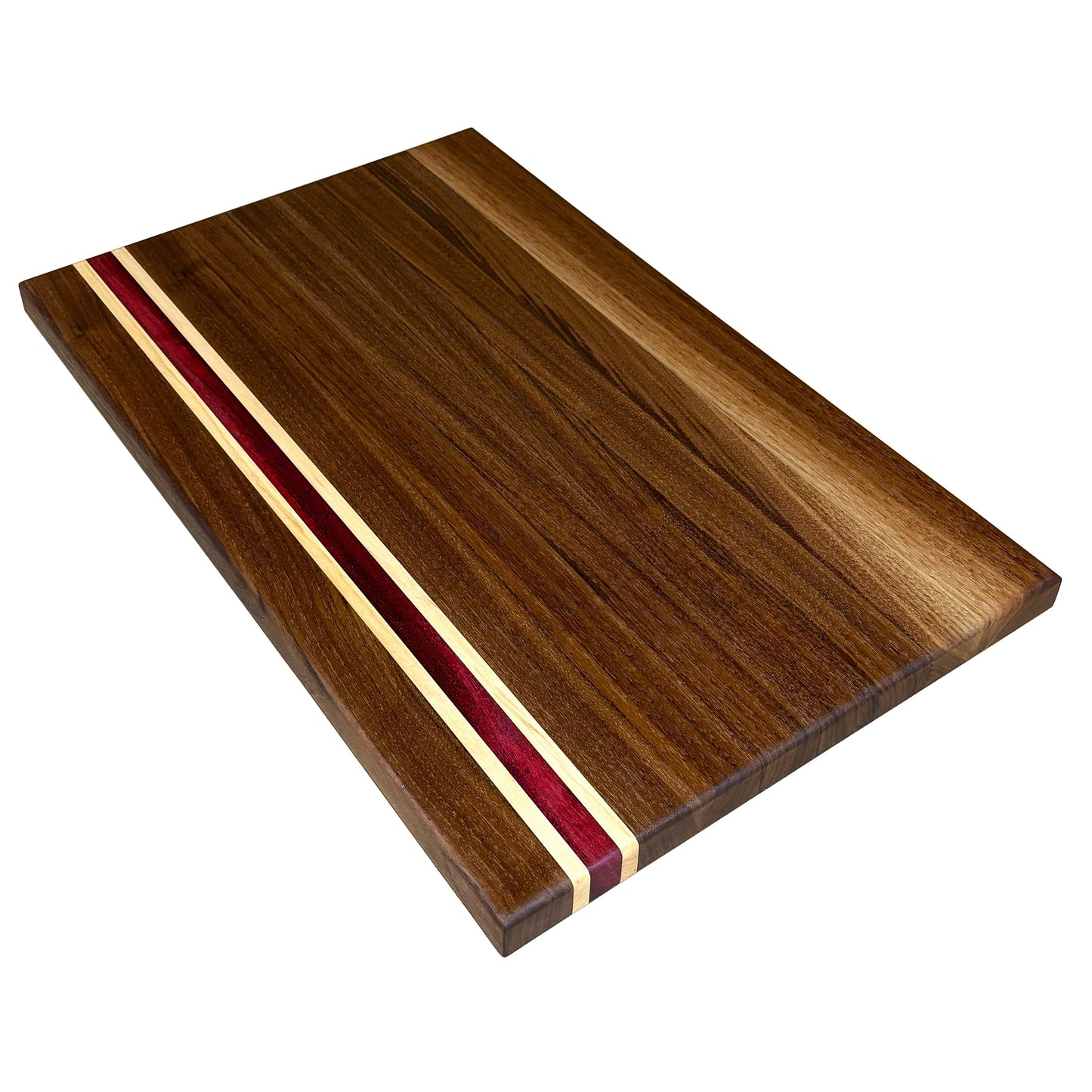 Walnut, Maple and Purpleheart Edge Grain Cutting Board – Handmade Hardwood Chopping Board