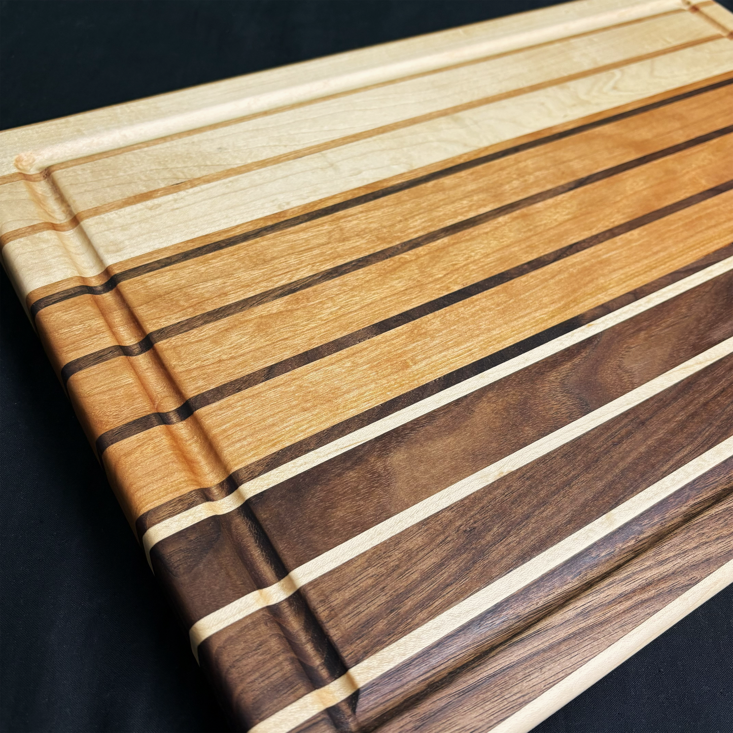 Walnut, Cherry and Maple Stripped Edge Grain Cutting Board – Handmade Hardwood