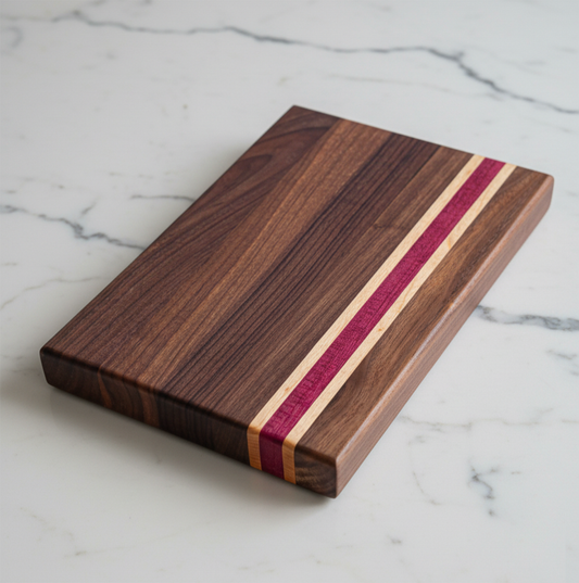 Walnut, Maple & Purpleheart Edge Grain Cutting Board – Handmade Wooden Chopping Board